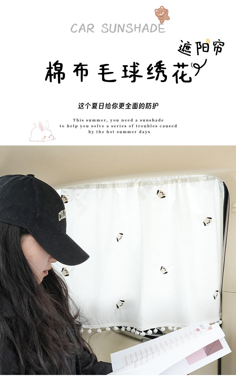 Summer Universal Car Window Curtain Sunshade Heat Insulation Car-mounted Sunshade Cute Cartoon Cotton Car Sunshade Side Curtain