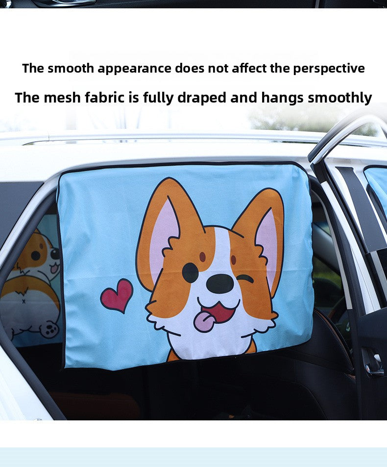Car Cartoon Magnet Sunshade Creative Cute Car Interior Window Shade Sun Protection Heat Insulation Magnetic Retractable Side Window