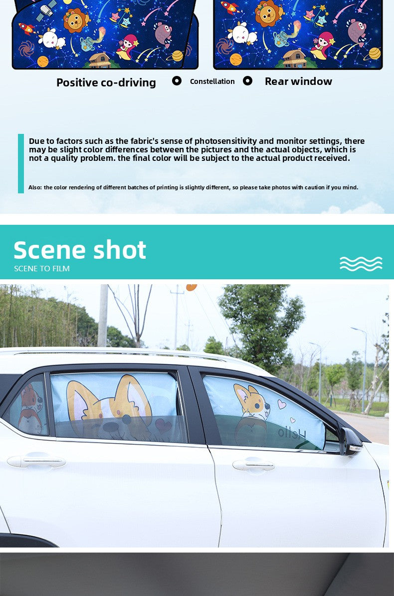 Car Cartoon Magnet Sunshade Creative Cute Car Interior Window Shade Sun Protection Heat Insulation Magnetic Retractable Side Window