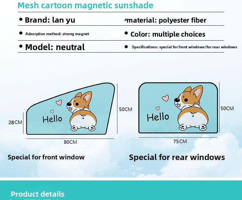 Car Cartoon Magnet Sunshade Creative Cute Car Interior Window Shade Sun Protection Heat Insulation Magnetic Retractable Side Window