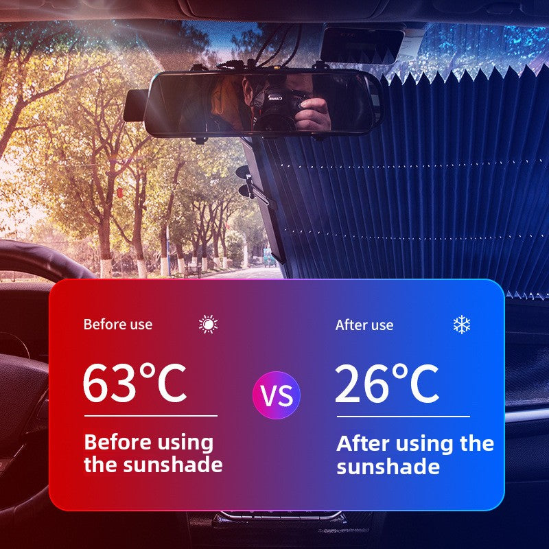 Car Sunshade Curtain Automatic Retractable Front Windshield Sunshade Light Blocking Curtain