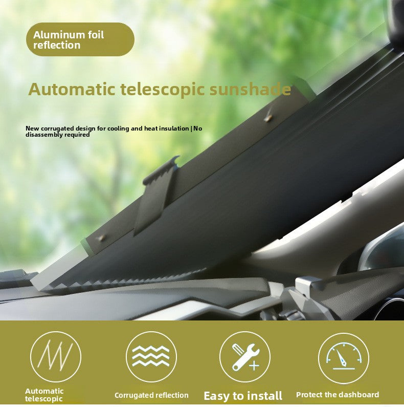 Car Sunshade Curtain Automatic Retractable Front Windshield Sunshade Light Blocking Curtain