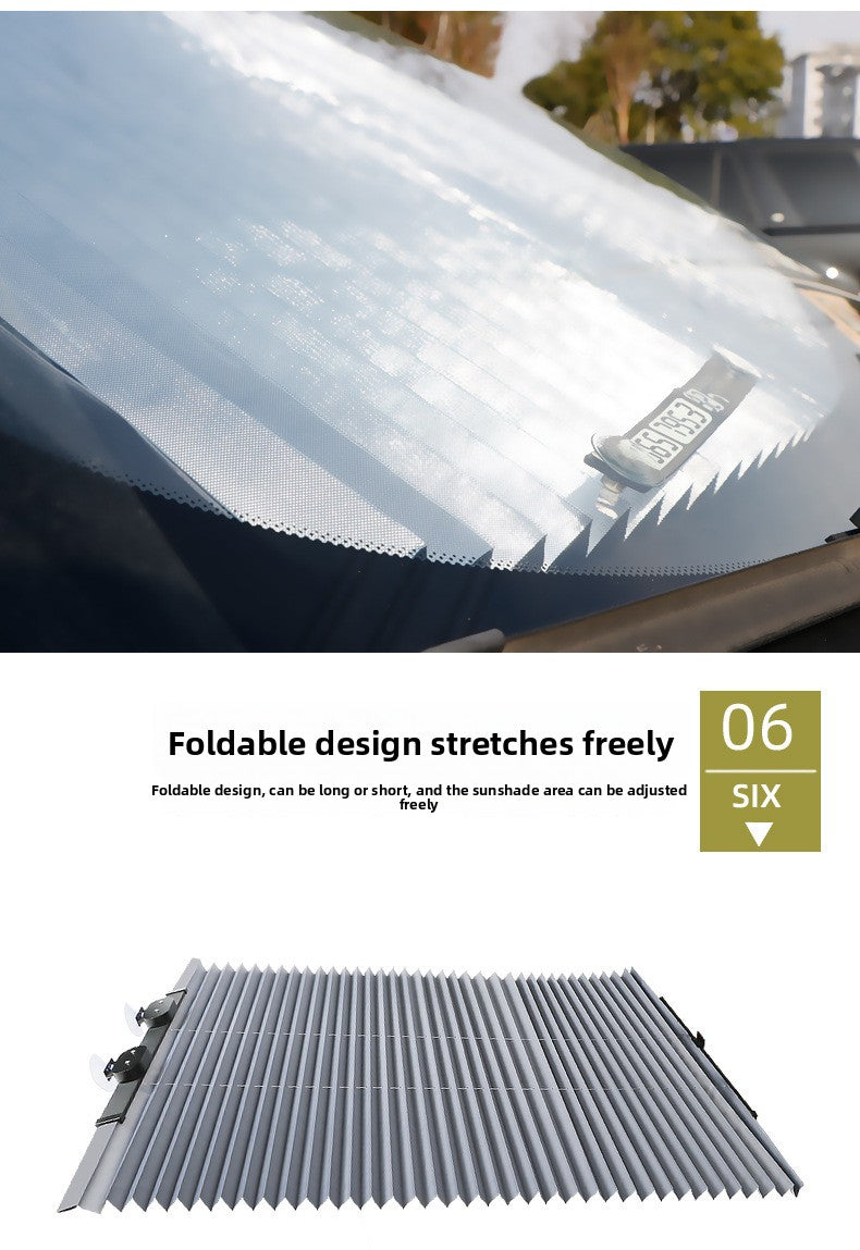 Car Sunshade Curtain Automatic Retractable Front Windshield Sunshade Light Blocking Curtain