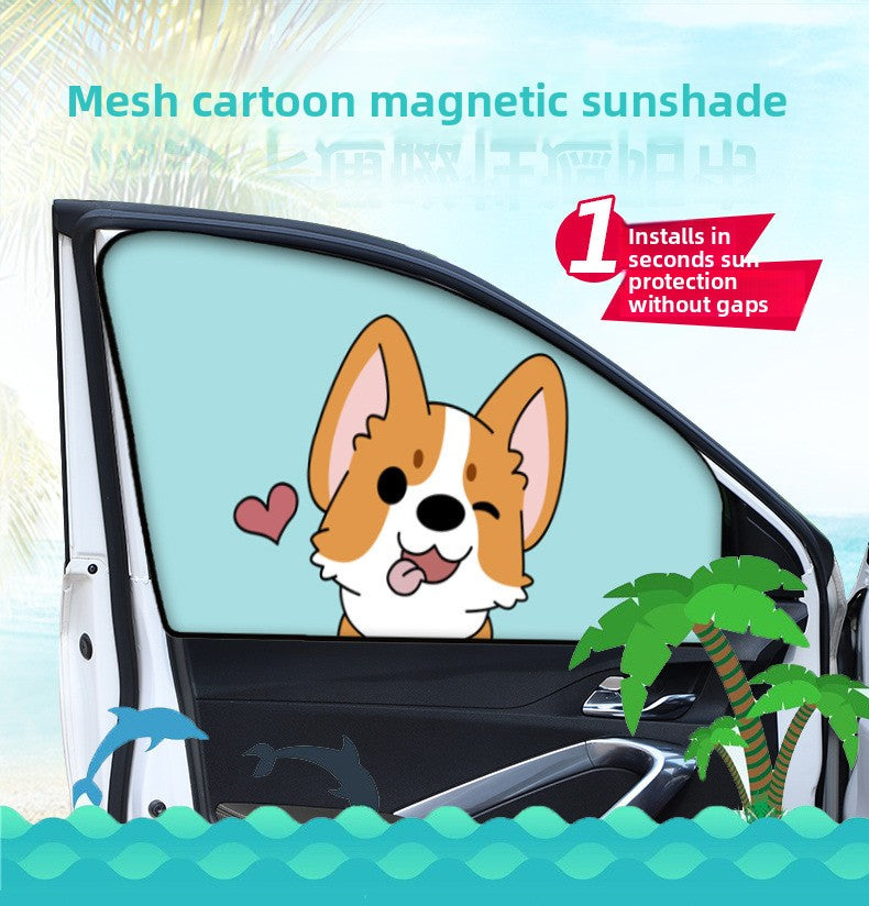 Car Cartoon Magnet Sunshade Creative Cute Car Interior Window Shade Sun Protection Heat Insulation Magnetic Retractable Side Window