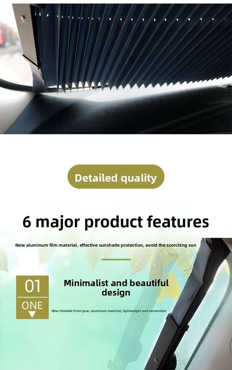 Car Sunshade Curtain Automatic Retractable Front Windshield Sunshade Light Blocking Curtain