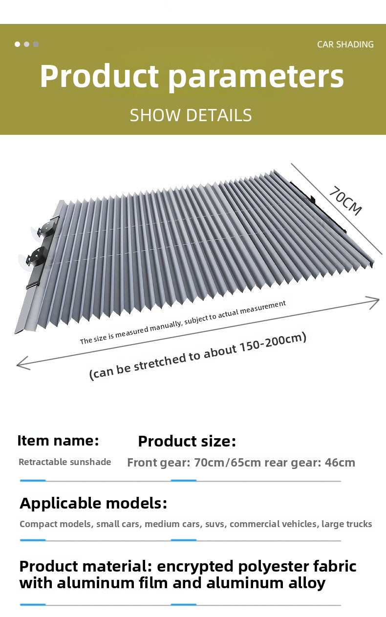 Car Sunshade Curtain Automatic Retractable Front Windshield Sunshade Light Blocking Curtain