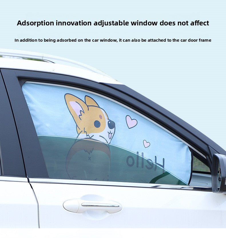 Car Cartoon Magnet Sunshade Creative Cute Car Interior Window Shade Sun Protection Heat Insulation Magnetic Retractable Side Window