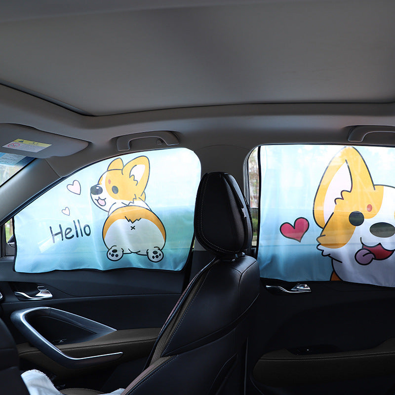 Car Cartoon Magnet Sunshade Creative Cute Car Interior Window Shade Sun Protection Heat Insulation Magnetic Retractable Side Window