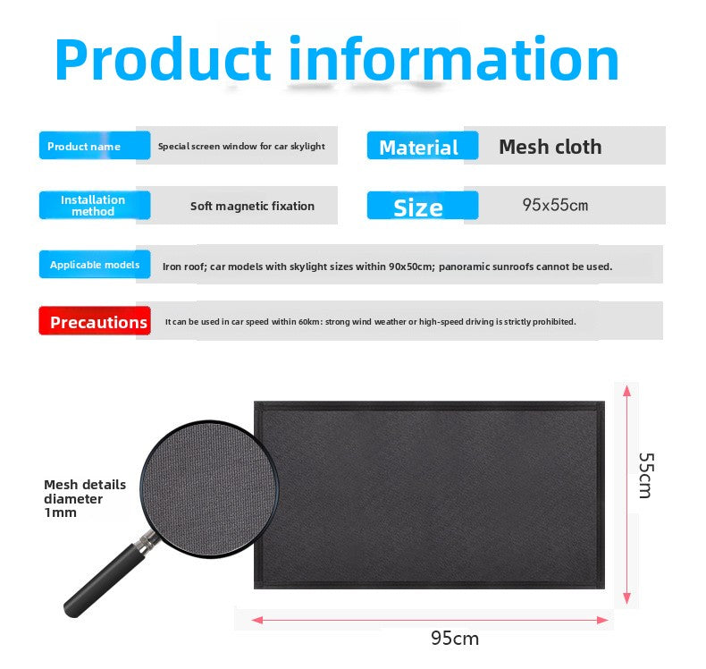 Car Sunroof Shade Curtain Mesh Window Car Mosquito Net Interior Heat Insulation Cloth Mosquito Cover Car Roof Sunshade