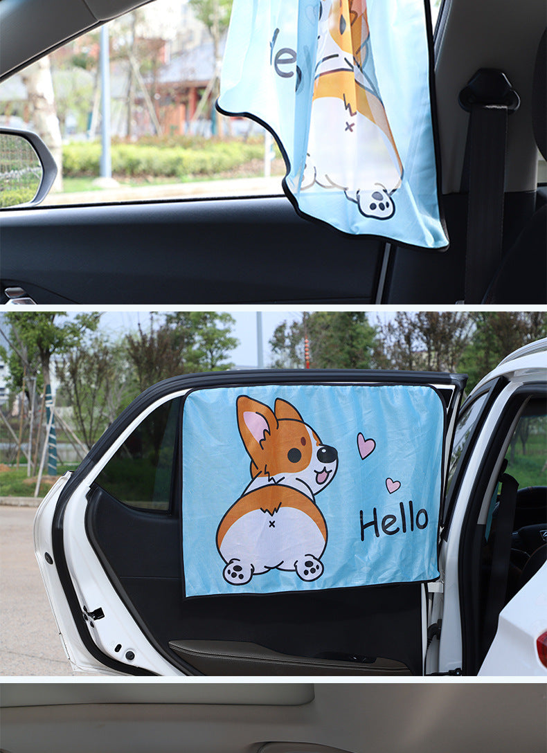 Car Cartoon Magnet Sunshade Creative Cute Car Interior Window Shade Sun Protection Heat Insulation Magnetic Retractable Side Window