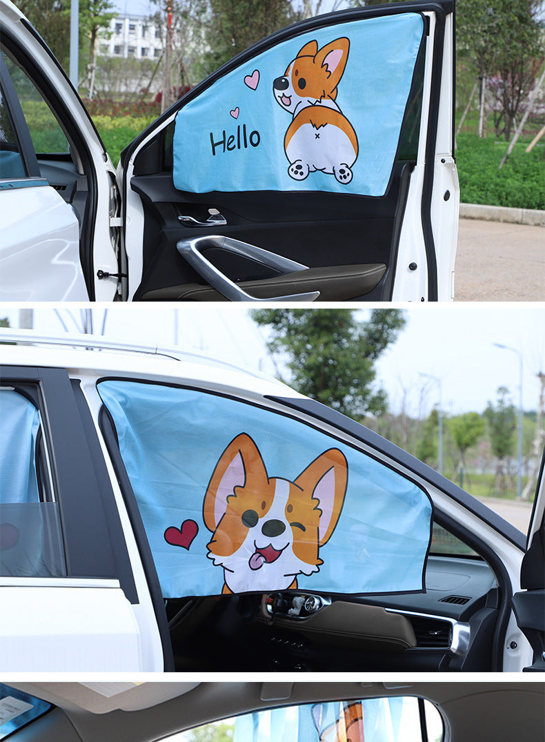 Car Cartoon Magnet Sunshade Creative Cute Car Interior Window Shade Sun Protection Heat Insulation Magnetic Retractable Side Window