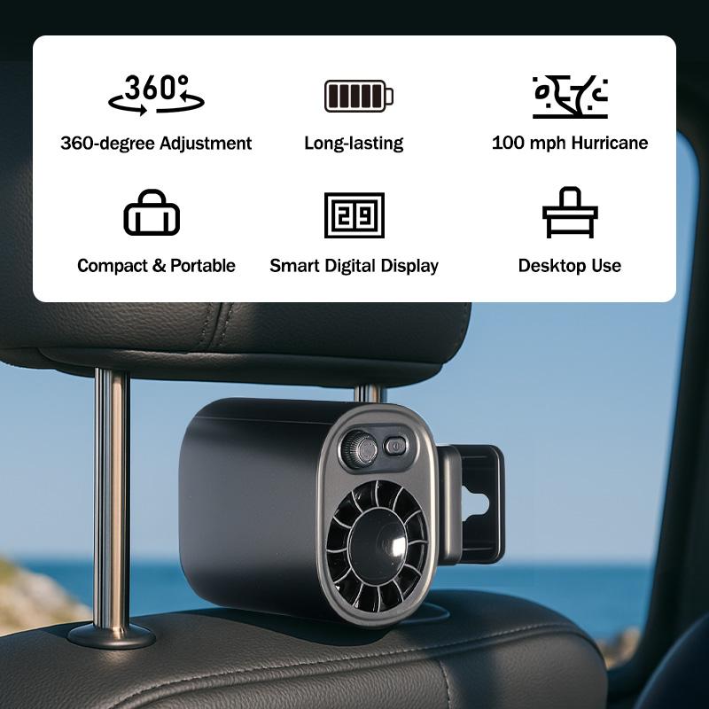 COOLCAR Car Clip On Fan with LED Display