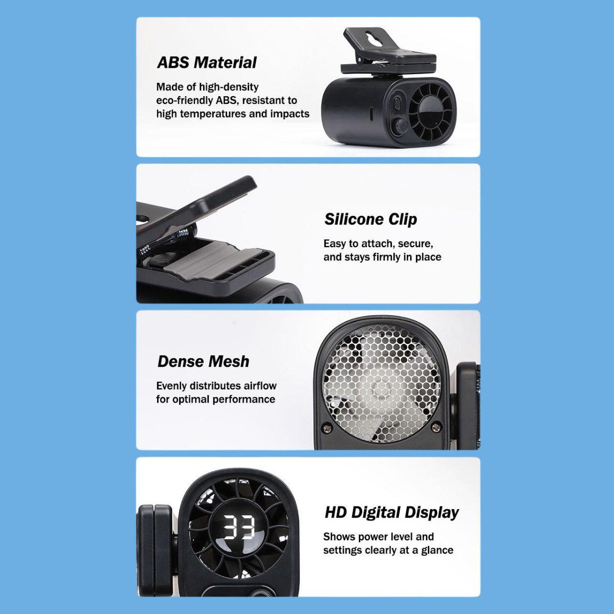 COOLCAR Car Clip On Fan with LED Display