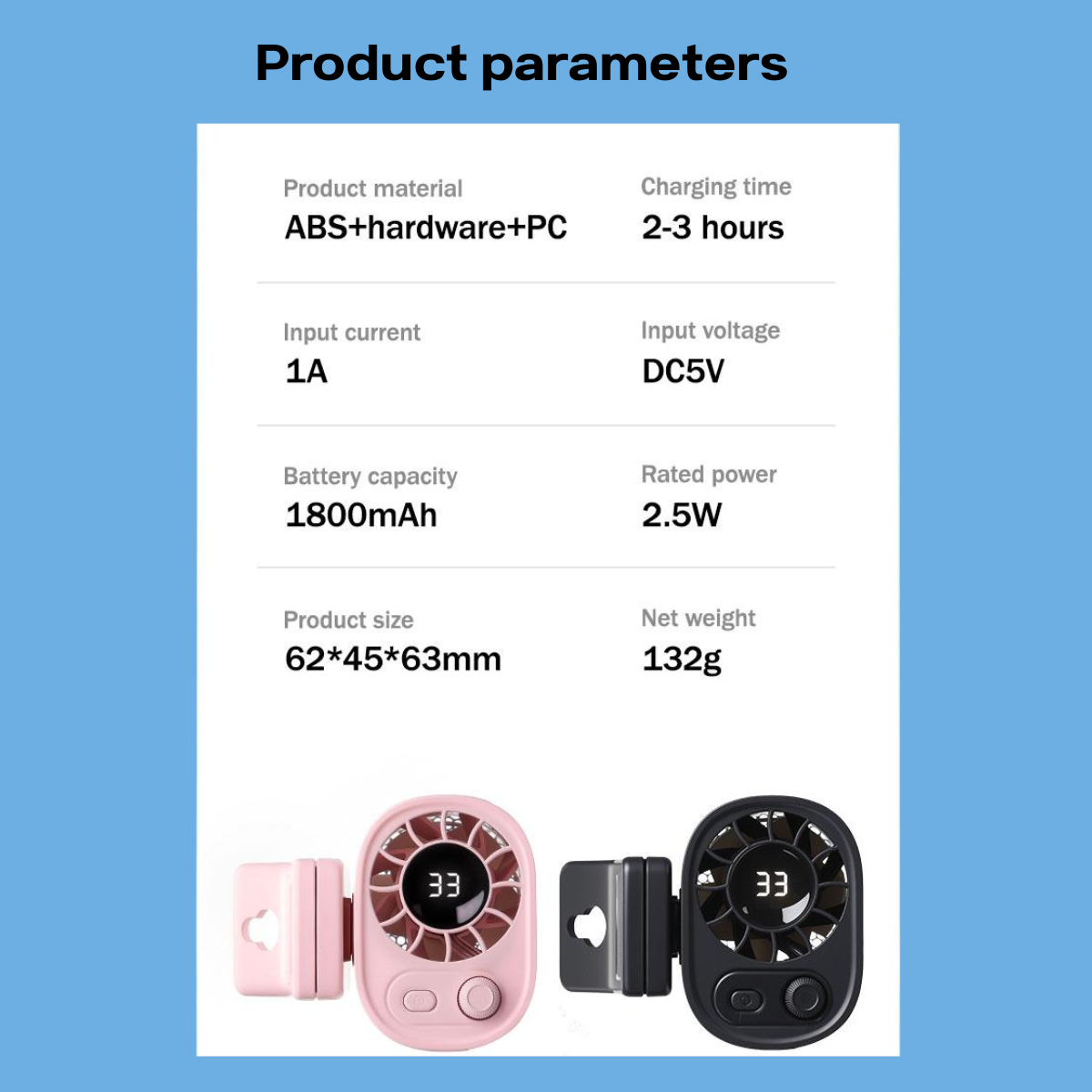 COOLCAR Car Clip On Fan with LED Display