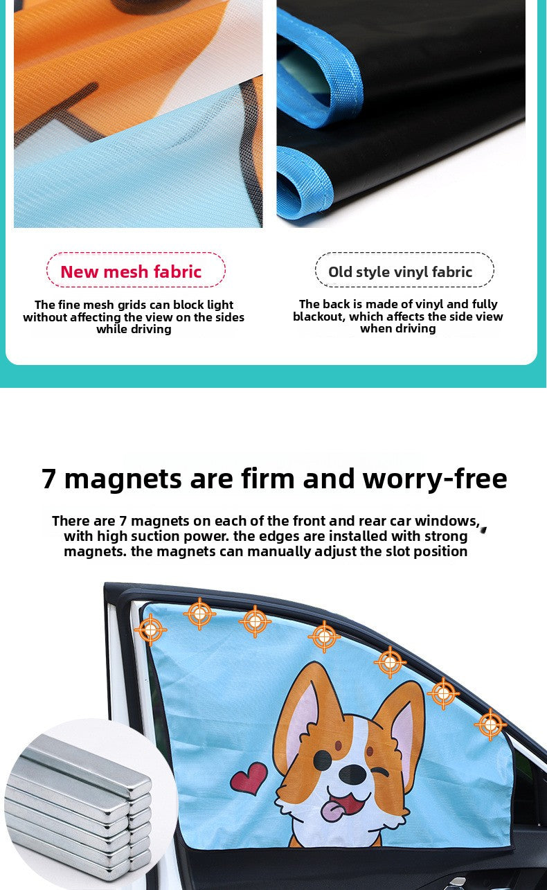 Car Cartoon Magnet Sunshade Creative Cute Car Interior Window Shade Sun Protection Heat Insulation Magnetic Retractable Side Window
