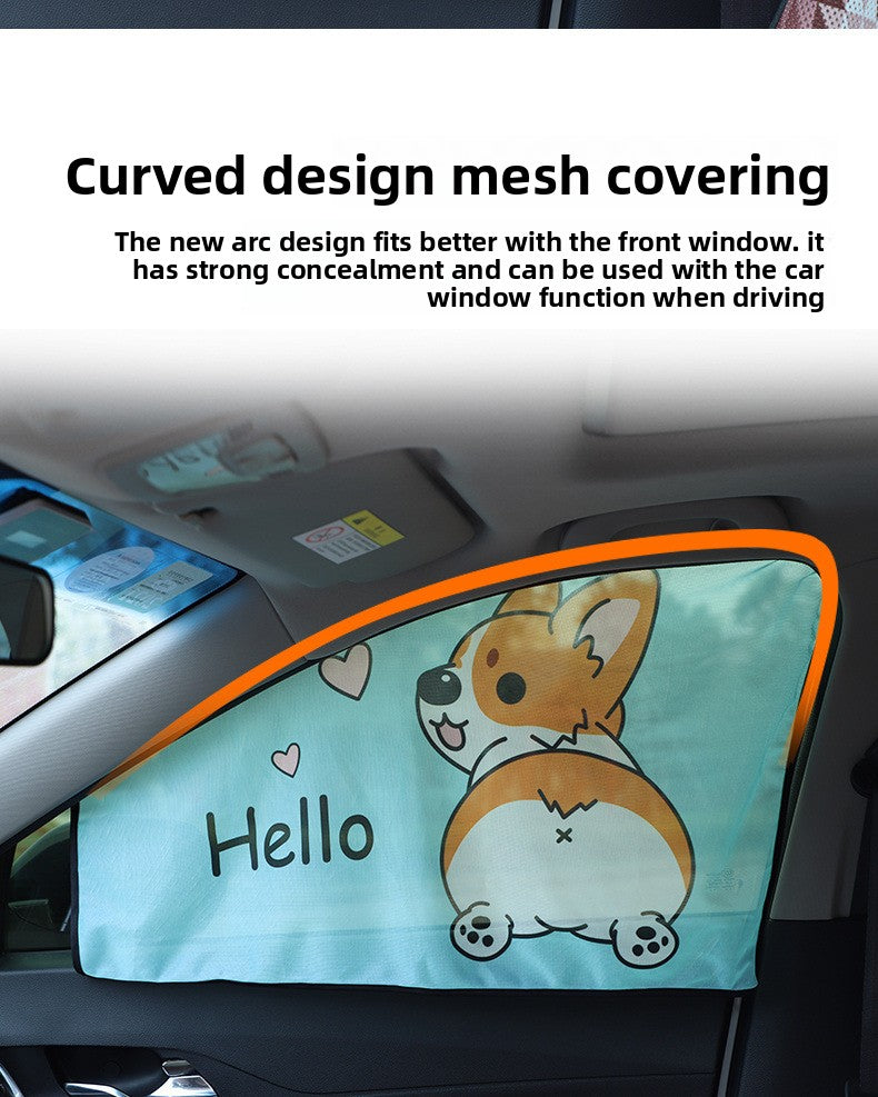 Car Cartoon Magnet Sunshade Creative Cute Car Interior Window Shade Sun Protection Heat Insulation Magnetic Retractable Side Window