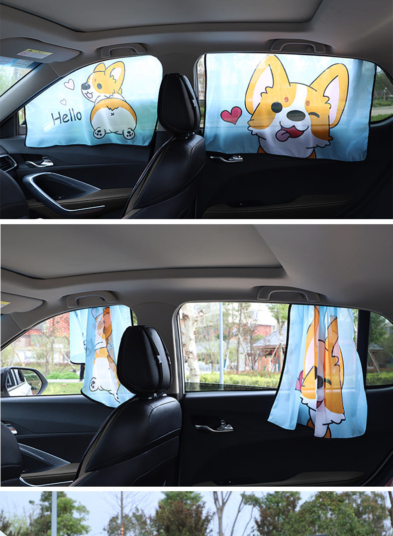 Car Cartoon Magnet Sunshade Creative Cute Car Interior Window Shade Sun Protection Heat Insulation Magnetic Retractable Side Window