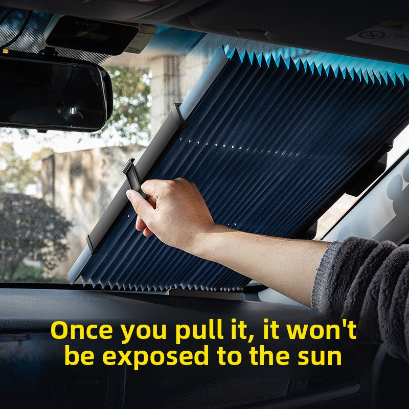 Car Sunshade Curtain Automatic Retractable Front Windshield Sunshade Light Blocking Curtain