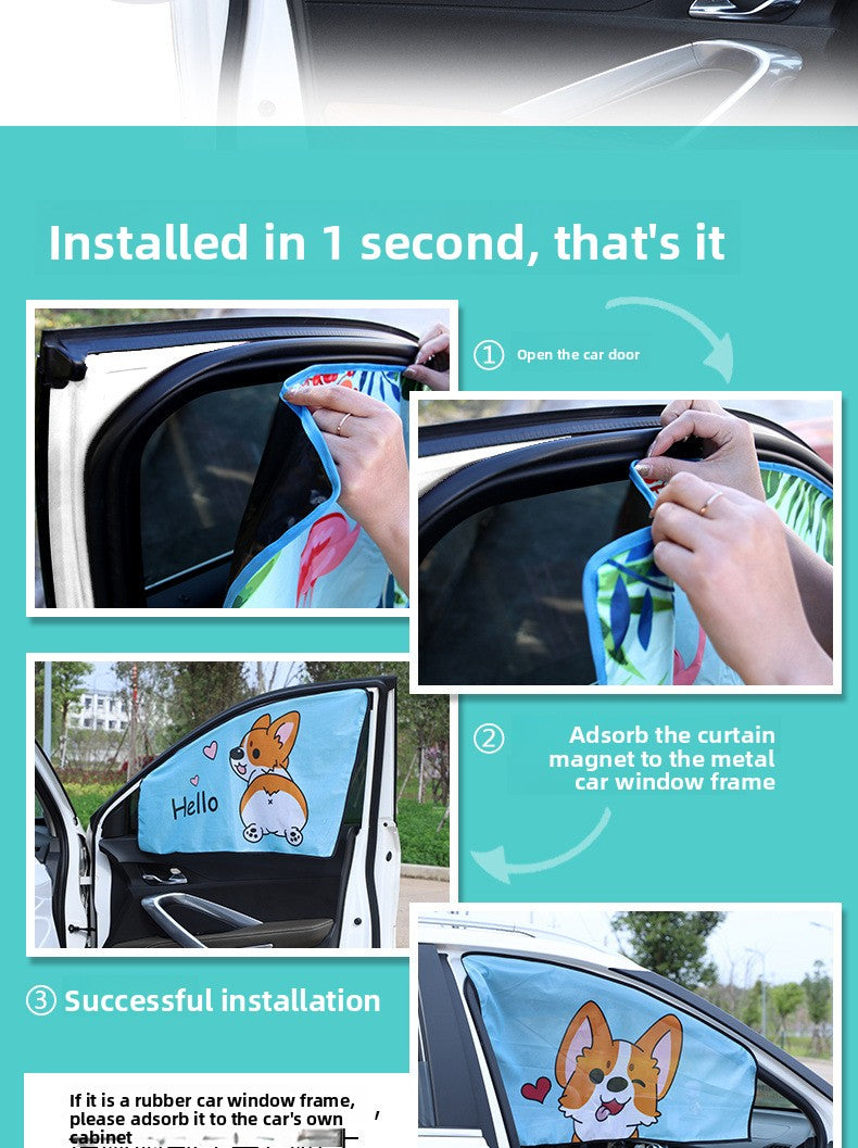 Car Cartoon Magnet Sunshade Creative Cute Car Interior Window Shade Sun Protection Heat Insulation Magnetic Retractable Side Window