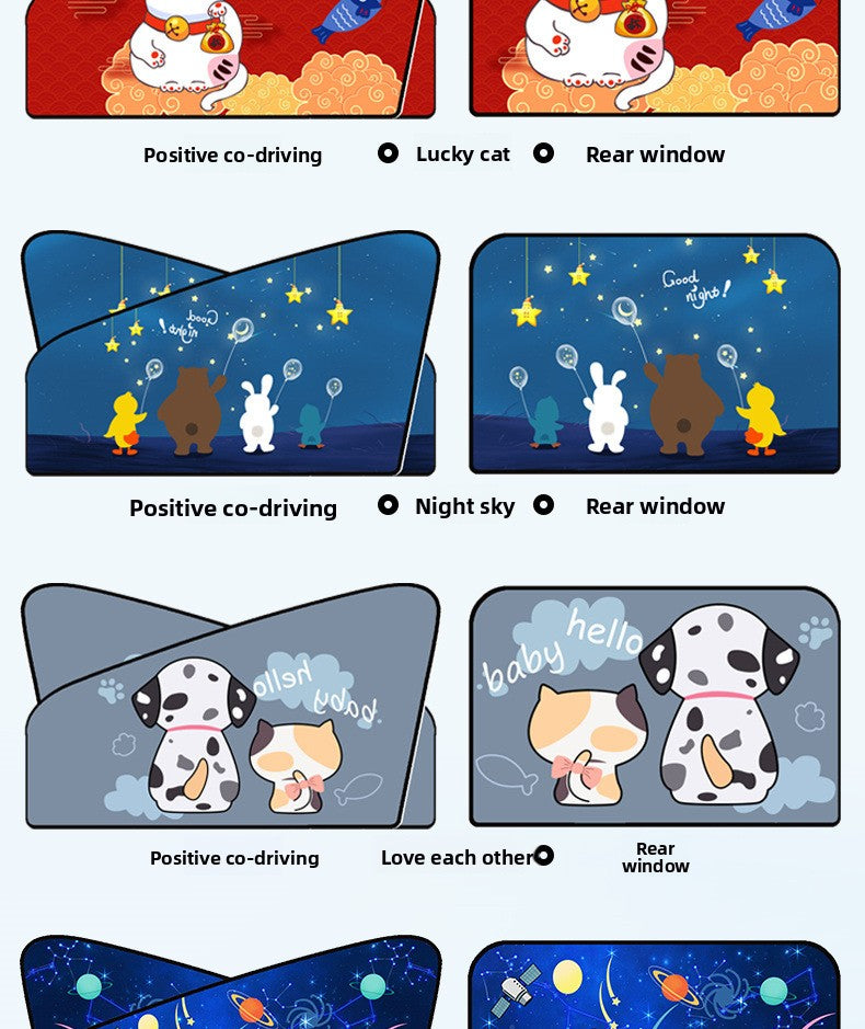 Car Cartoon Magnet Sunshade Creative Cute Car Interior Window Shade Sun Protection Heat Insulation Magnetic Retractable Side Window